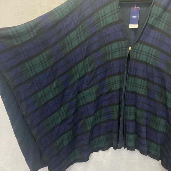NWT Izod Poncho Sweater Womens XXL Blue Green Plaid Peacoat Wrap 2XL Cape - Picture 8 of 14